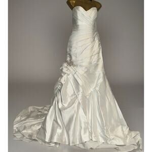 Casablanca Bridal Wedding Dress 12 White Mermaid Ruched Train‎ Silver Bling 2106